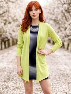 🐞NWT Gigi Reaume Lime Yellow Cashmere Lightweight Open Cardigan Medium